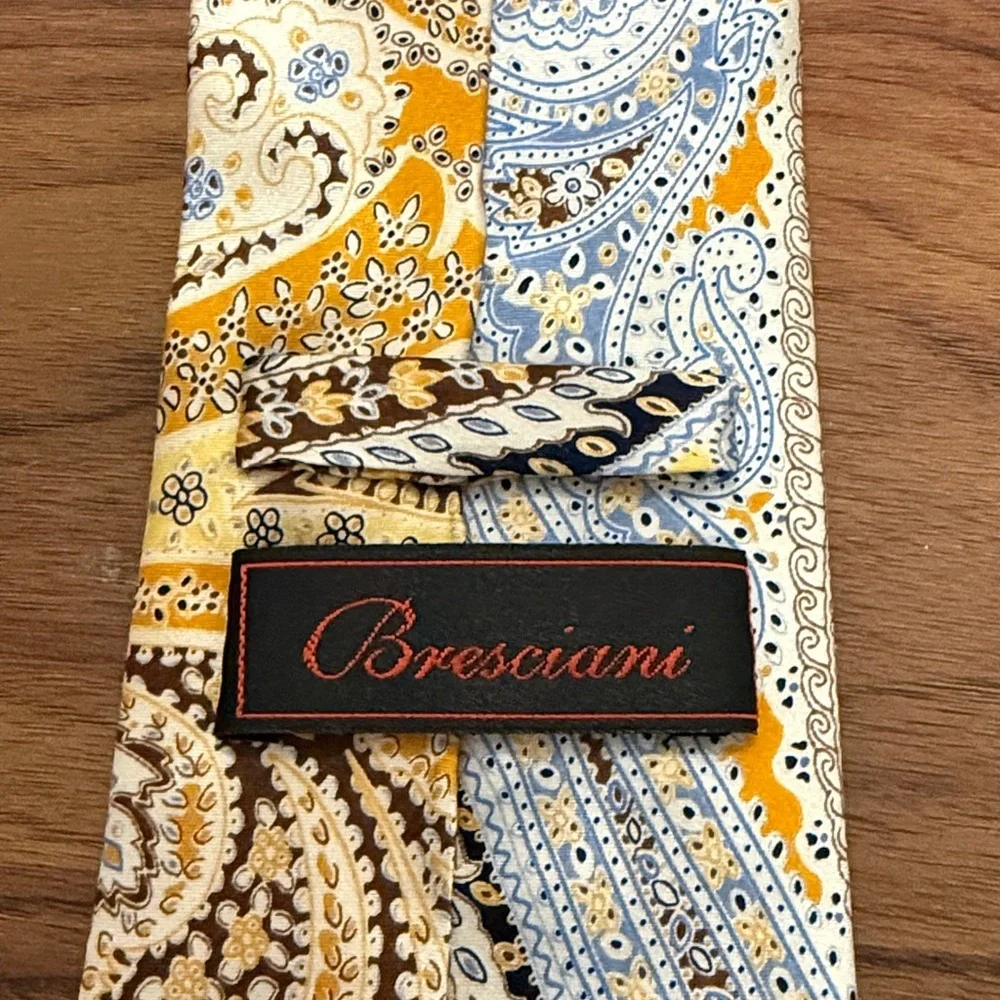 Bresciani Handmade Silk Tie in Gold & Multicolor Wild Baroque & Paisley Pattern.